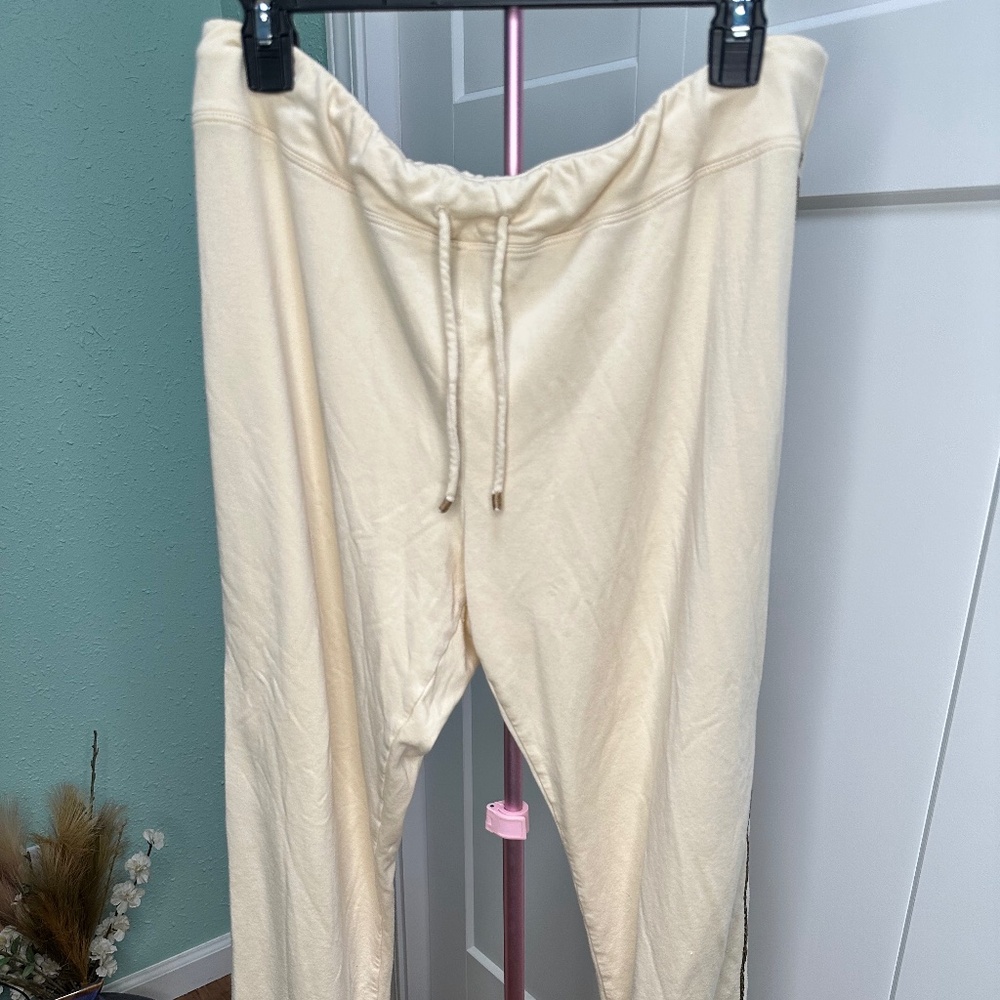 JOHNNY WAS CALME Mens joggers creme Large soft yellow black stripe